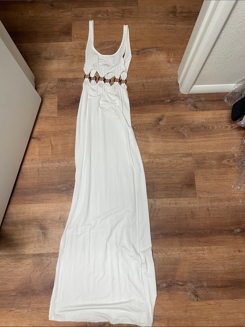 Indah White Maxi Dress with Waist Cutouts
